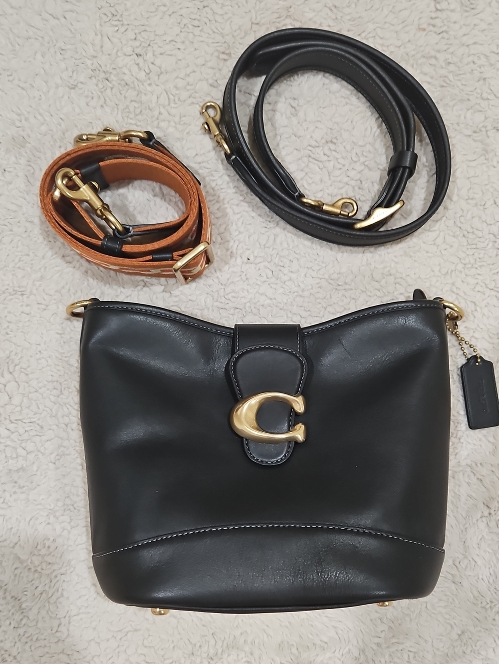 Coach Tali bucket bag .  Crossbody Bag with Gold 'C' Hardware and Tan Strap